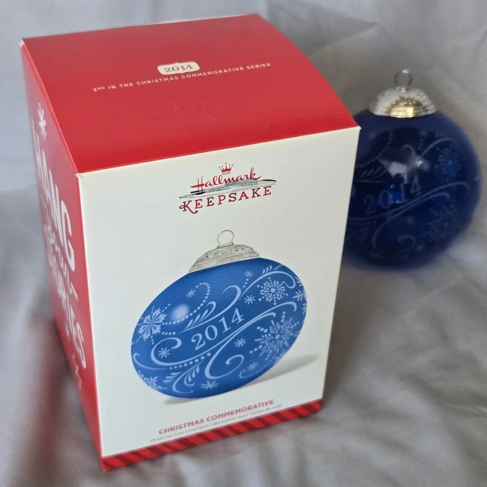 Hallmark Keepsake 2014 Christmas Commemorative Ornament Blue Glass Ball w/ Box